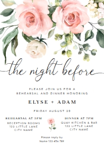 DAR-PNK-1-B2541 - DARCY FLORAL - PINK - REHEARSAL DINNER INVITATION - A6: DAR-PNK-1-B2541 - DARCY FLORAL - PINK - REHEARSAL DINNER INVITATION