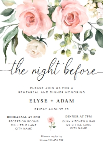 DAR-PNK-1-B2541 - DARCY FLORAL - PINK - REHEARSAL DINNER INVITATION - 5" x 7": DAR-PNK-1-B2541 - DARCY FLORAL - PINK - REHEARSAL DINNER INVITATION