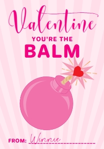 SUN-PNK-6-B2556 - SUNRAY - PINK - VALENTINE LIP BALM TAG - 3.5" x 5": SUN-PNK-6-B2556 - SUNRAY - PINK - VALENTINE LIP BALM TAG