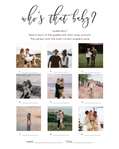 LUC-WHT-10-B1626 - LUCAS SCRIPT - WHITE - WHO'S THAT BABY PHOTO GAME - 9 PHOTOS - 8" x 10": LUC-WHT-10-B1626 - LUCAS SCRIPT - WHITE - WHO'S THAT BABY PHOTO GAME