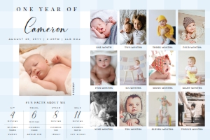 GIN-BLU-7-B2577 - GINGHAM - BLUE - PHOTO TIMELINE AND MILESTONE SIGN - 24" x 36": GIN-BLU-7-B2577 - GINGHAM - BLUE - PHOTO TIMELINE AND MILESTONE SIGN