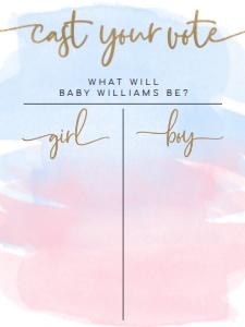 WAT-PNB-7-B1940 - WATERCOLOUR PINK BLUE - GOLD - GENDER REVEAL VOTING BOARD - 30cm x 40cm: WAT-PNB-7-B1940 - WATERCOLOUR PINK BLUE - GOLD - GENDER REVEAL VOTING BOARD