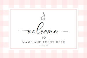 GIN-PNK-3-B578 - GINGHAM BUNNY - PINK - WELCOME SIGN - LANDSCAPE - 24" x 36": GIN-PNK-3-B578 - GINGHAM BUNNY - PINK - WELCOME SIGN