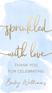 WAT-BLU-6-B2482 - WATERCOLOUR BLUE - GOLD - SPRINKLED WITH LOVE TAG - 5cm x 9cm: WAT-BLU-6-B2482 - WATERCOLOUR BLUE - GOLD - SPRINKLED WITH LOVE TAG