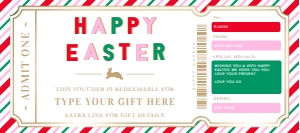 STR-PKM-14-B2610 - STRIPE - PINK MULTI - EASTER GIFT CERTIFICATE - 4" x 9": STR-PKM-14-B2610 - STRIPE - PINK MULTI - EASTER GIFT CERTIFICATE
