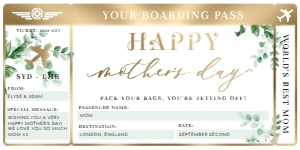 FER-GRE-14-B2627 - FERRAS - GREEN - MOTHER'S DAY BOARDING PASS - 4" x 8": FER-GRE-14-B2627 - FERRAS - GREEN - MOTHER'S DAY BOARDING PASS