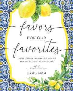 POS-BLY-7-B2654 - POSITANO BLUE TILE - LEMONS - FAVOURS SIGN - 8" x 10": POS-BLY-7-B2654 - POSITANO BLUE TILE - LEMONS - FAVOURS SIGN