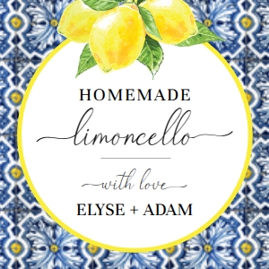 POS-BLY-6-B2121 - POSITANO BLUE TILE - LEMONS - HOMEMADE LIMONCELLO FAVOUR TAGS - 3" x 3": POS-BLY-6-B2121 - POSITANO BLUE TILE - LEMONS - HOMEMADE LIMONCELLO FAVOUR TAGS
