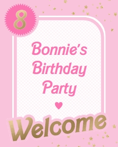 BAR-PNK-3-B1545 - BARBIE - PINK GOLD - WELCOME SIGN - 16" x 20": BAR-PNK-3-B1545 - BARBIE - PINK GOLD - WELCOME SIGN