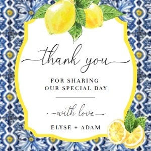 POS-BLY-6-B445 - POSITANO BLUE TILE - LEMONS - FAVOUR TAGS - 2" x 2": POS-BLY-6-B445 - POSITANO BLUE TILE - LEMONS - FAVOUR TAGS