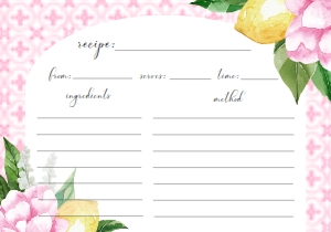MED-PNK-2-B1967 - THE MED - PINK LEMONS - RECIPE CARD - ARCH - 3.5" x 5": MED-PNK-1-B1968 - THE MED - PINK LEMONS - BRIDAL SHOWER INVITATION SUITE - ARCH