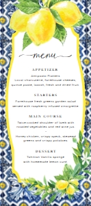 POS-BLY-12-B024 - POSITANO BLUE TILE - LEMONS - MENU - 4" x 9": POS-BLY-12-B024 - POSITANO BLUE TILE - LEMONS - MENU