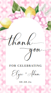 MED-PNK-6-B2312 - THE MED - PINK LEMONS - THANK YOU FAVOURS TAGS - ARCH - 5cm x 9cm: MED-PNK-6-B2312 - THE MED - PINK LEMONS - THANK YOU FAVOURS TAGS - ARCH