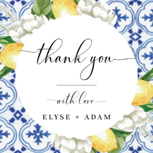 MED-BLU-6-B2312 - THE MED - LEMONS - THANK YOU TAGS - 2" x 2": MED-BLU-6-B2312 - THE MED - LEMONS - THANK YOU FAVOURS TAGS - ARCH