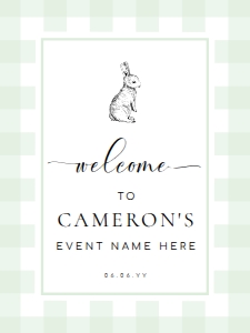 GIN-GRE-3-B578 - GINGHAM BUNNY - GREEN - WELCOME SIGN - PORTRAIT - 18" x 24": GIN-GRE-3-B578 - GINGHAM BUNNY - GREEN - WELCOME SIGN