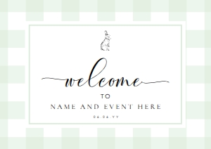 GIN-GRE-3-B578 - GINGHAM BUNNY - GREEN - WELCOME SIGN - LANDSCAPE - A2: GIN-GRE-3-B578 - GINGHAM BUNNY - GREEN - WELCOME SIGN