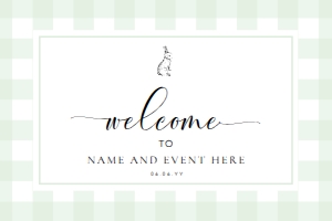 GIN-GRE-3-B578 - GINGHAM BUNNY - GREEN - WELCOME SIGN - LANDSCAPE - 24" x 36": GIN-GRE-3-B578 - GINGHAM BUNNY - GREEN - WELCOME SIGN