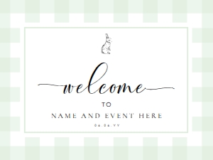 GIN-GRE-3-B578 - GINGHAM BUNNY - GREEN - WELCOME SIGN - LANDSCAPE - 18" x 24": GIN-GRE-3-B578 - GINGHAM BUNNY - GREEN - WELCOME SIGN