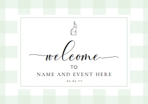 GIN-GRE-3-B578 - GINGHAM BUNNY - GREEN - WELCOME SIGN - LANDSCAPE - A1: GIN-GRE-3-B578 - GINGHAM BUNNY - GREEN - WELCOME SIGN