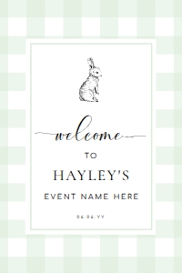 GIN-GRE-3-B578 - GINGHAM BUNNY - GREEN - WELCOME SIGN - PORTRAIT - 24" x 36": GIN-GRE-3-B578 - GINGHAM BUNNY - GREEN - WELCOME SIGN