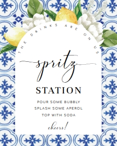 MED-BLU-7-B2670 - THE MED - LEMONS - SPRITZ STATION SIGN - ARCH - 8" x 10": MED-BLU-7-B2670 - THE MED - LEMONS - SPRITZ STATION SIGN