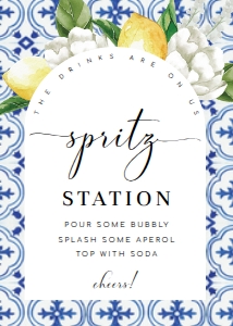 MED-BLU-7-B2670 - THE MED - LEMONS - SPRITZ STATION SIGN - ARCH - 5" x 7": MED-BLU-7-B2670 - THE MED - LEMONS - SPRITZ STATION SIGN