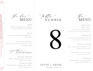 ELE-WHT-12-B2683 - ELLESMERE - WHITE - TRI-FOLD MENU TABLE NUMBER - LETTER: ELE-WHT-12-B2683 - ELLESMERE - WHITE - TRI-FOLD MENU TABLE NUMBER
