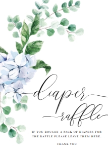 FER-BLU-7-B2689 - FERRAS BLOSSOM - BLUE - DIAPER RAFFLE SIGN - 5" x 7": FER-BLU-7-B2689 - FERRAS BLOSSOM - BLUE - DIAPER RAFFLE SIGN AND TICKET