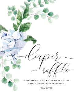 FER-BLU-7-B2689 - FERRAS BLOSSOM - BLUE - DIAPER RAFFLE SIGN - 8" x 10": FER-BLU-7-B2689 - FERRAS BLOSSOM - BLUE - DIAPER RAFFLE SIGN AND TICKET