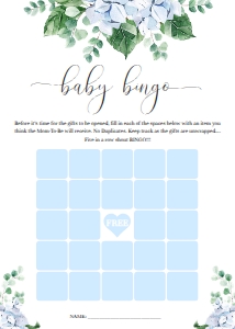 FER-BLU-10-B2690 - FERRAS BLOSSOM - BLUE - BABY SHOWER BINGO GAME - 5" x 7": FER-BLU-10-B2691 - FERRAS BLOSSOM - BLUE - BABY SHOWER GAME BUNDLE