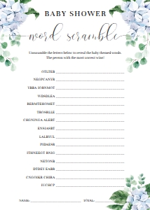 FER-BLU-10-B2696 - FERRAS BLOSSOM - BLUE - BABY SHOWER WORD SCRAMBLE GAME - 5" x 7": FER-BLU-10-B2691 - FERRAS BLOSSOM - BLUE - BABY SHOWER GAME BUNDLE