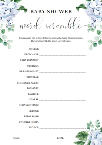 FER-BLU-10-B2696 - FERRAS BLOSSOM - BLUE - BABY SHOWER WORD SCRAMBLE GAME - A5: FER-BLU-10-B2691 - FERRAS BLOSSOM - BLUE - BABY SHOWER GAME BUNDLE