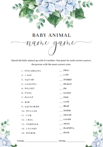 FER-BLU-10-B2697 - FERRAS BLOSSOM - BLUE - BABY SHOWER ANIMAL NAME GAME - A5: FER-BLU-10-B2691 - FERRAS BLOSSOM - BLUE - BABY SHOWER GAME BUNDLE