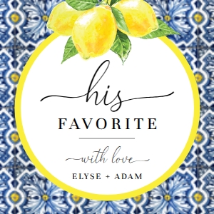 POS-BLY-6-B2712 - POSITANO - BLUE TILE LEMONS - HIS HER FAVOURITE TAG - 2" x 2": POS-BLY-6-B2712 - POSITANO - BLUE TILE LEMONS - HIS HER FAVOURITE TAG