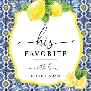 POS-BLY-6-B2712 - POSITANO - BLUE TILE LEMONS - HIS HER FAVOURITE TAG - 2" x 2": POS-BLY-6-B2712 - POSITANO - BLUE TILE LEMONS - HIS HER FAVOURITE TAG
