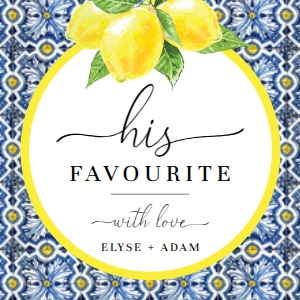 POS-BLY-6-B2712 - POSITANO - BLUE TILE LEMONS - HIS HER FAVOURITE TAG - 5cm x 5cm: POS-BLY-6-B2712 - POSITANO - BLUE TILE LEMONS - HIS HER FAVOURITE TAG