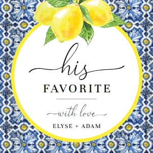 POS-BLY-6-B2712 - POSITANO - BLUE TILE LEMONS - HIS HER FAVOURITE TAG - 2.5" x 2.5": POS-BLY-6-B2712 - POSITANO - BLUE TILE LEMONS - HIS HER FAVOURITE TAG