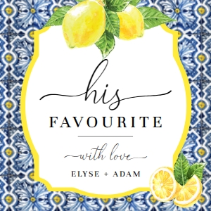POS-BLY-6-B2712 - POSITANO - BLUE TILE LEMONS - HIS HER FAVOURITE TAG - 5cm x 5cm: POS-BLY-6-B2712 - POSITANO - BLUE TILE LEMONS - HIS HER FAVOURITE TAG