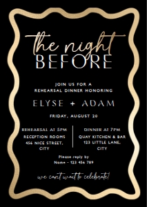 WAV-BKG-1-B2718 - WAVE - BLACK GOLD - REHEARSAL DINNER INVITATION - A6: WAV-BKG-1-B2718 - WAVE - BLACK GOLD - REHEARSAL DINNER INVITATION