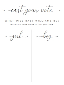 QSC-WHT-7-B2739 - QUINN SCRIPT - WHITE - GENDER REVEAL VOTING BOARD - 18" x 24": QSC-WHT-7-B2739 - QUINN SCRIPT - WHITE - GENDER REVEAL VOTING BOARD