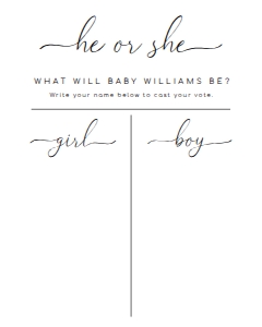 QSC-WHT-7-B2739 - QUINN SCRIPT - WHITE - GENDER REVEAL VOTING BOARD - 8" x 10": QSC-WHT-7-B2739 - QUINN SCRIPT - WHITE - GENDER REVEAL VOTING BOARD