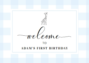 GIN-BLU-3-B2741 - GINGHAM - BLUE GIRAFFE - WELCOME SIGN - LANDSCAPE - A1: GIN-BLU-3-B2741 - GINGHAM - BLUE GIRAFFE - WELCOME SIGN