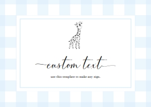 GIN-BLU-7-B2743 - GINGHAM - BLUE GIRAFFE - CUSTOM TEXT SIGN - LANDSCAPE - A4: GIN-BLU-7-B2743 - GINGHAM - BLUE GIRAFFE - CUSTOM TEXT SIGN