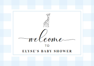 GIN-BLU-3-B2741 - GINGHAM - BLUE GIRAFFE - WELCOME SIGN - LANDSCAPE - A2: GIN-BLU-3-B2741 - GINGHAM - BLUE GIRAFFE - WELCOME SIGN