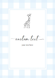 GIN-BLU-7-B2743 - GINGHAM - BLUE GIRAFFE - CUSTOM TEXT SIGN - PORTRAIT - A4: GIN-BLU-7-B2743 - GINGHAM - BLUE GIRAFFE - CUSTOM TEXT SIGN