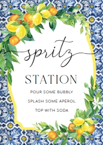 POS-BOL-7-B2176 - POSITANO BLUE TILE - ORANGE LEMON - SPRITZ STATION SIGN - A3: POS-BOL-7-B2176 - POSITANO BLUE TILE - ORANGE LEMON - SPRITZ STATION SIGN
