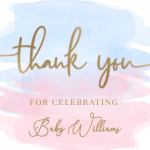 WAT-PNB-6-B329 - WATERCOLOUR PINK BLUE - GOLD FOIL - THANK YOU FAVOUR TAGS - 5cm x 5cm: WAT-PNB-6-B329 - WATERCOLOUR PINK BLUE - GOLD FOIL - THANK YOU FAVOUR TAGS