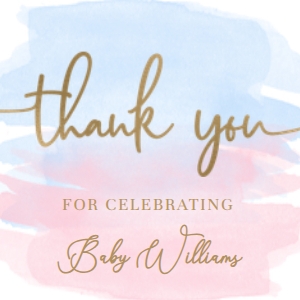 WAT-PNB-6-B329 - WATERCOLOUR PINK BLUE - GOLD FOIL - THANK YOU FAVOUR TAGS - 2.5" x 2.5": WAT-PNB-6-B329 - WATERCOLOUR PINK BLUE - GOLD FOIL - THANK YOU FAVOUR TAGS