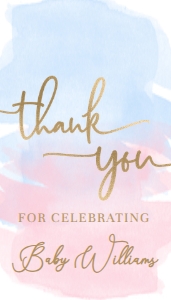 WAT-PNB-6-B329 - WATERCOLOUR PINK BLUE - GOLD FOIL - THANK YOU FAVOUR TAGS - 2" x 3.5": WAT-PNB-6-B329 - WATERCOLOUR PINK BLUE - GOLD FOIL - THANK YOU FAVOUR TAGS