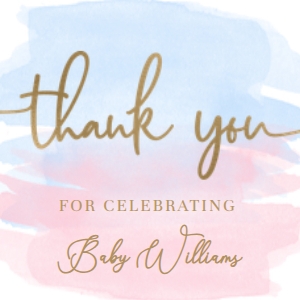 WAT-PNB-6-B329 - WATERCOLOUR PINK BLUE - GOLD FOIL - THANK YOU FAVOUR TAGS - 2" x 2": WAT-PNB-6-B329 - WATERCOLOUR PINK BLUE - GOLD FOIL - THANK YOU FAVOUR TAGS